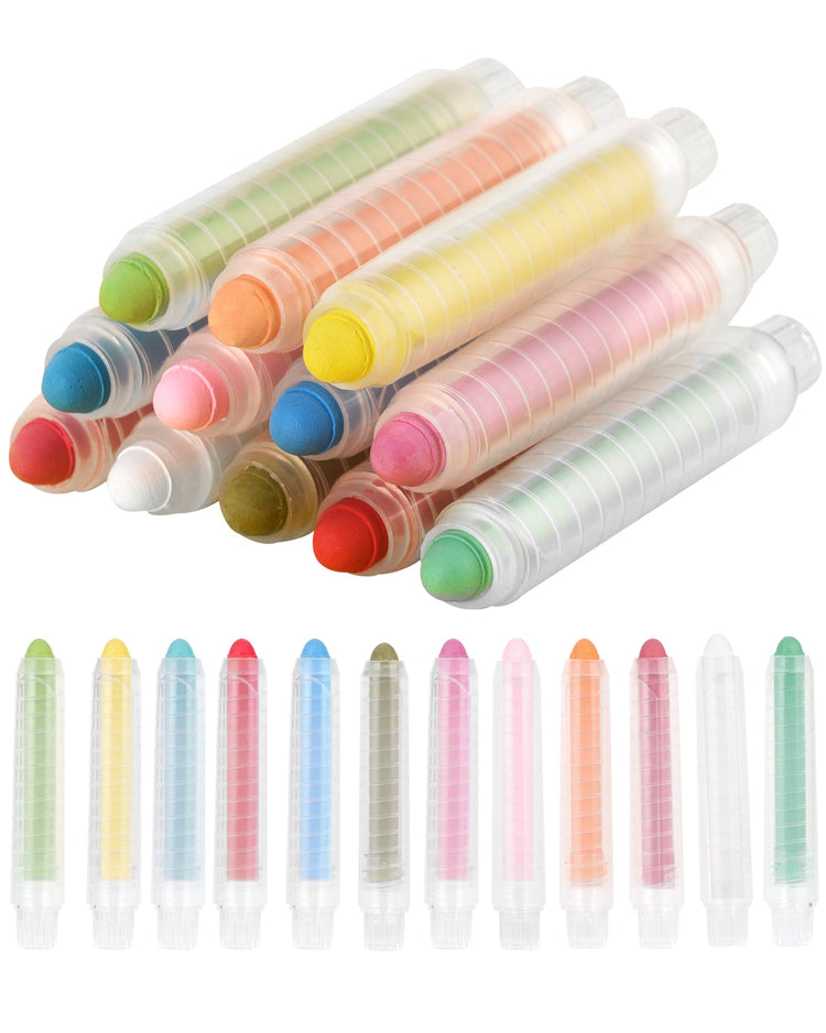 NewFamily Dustless Chalk for Kids – 12 Washable Non-Toxic Chalks with Holder, Sidewalk Chalk for Toddlers Drawing & Outdoor Art on Pavement or Blackboard