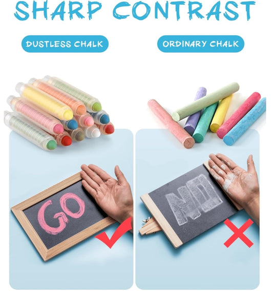 Dustless Chalk for Kids, Colored Sidewalk Chalk With Holder,Non-Toxic Washable Toddlers Chalks Drawing Writing for Outdoor Art Play,Blackboard(12 Pcs)