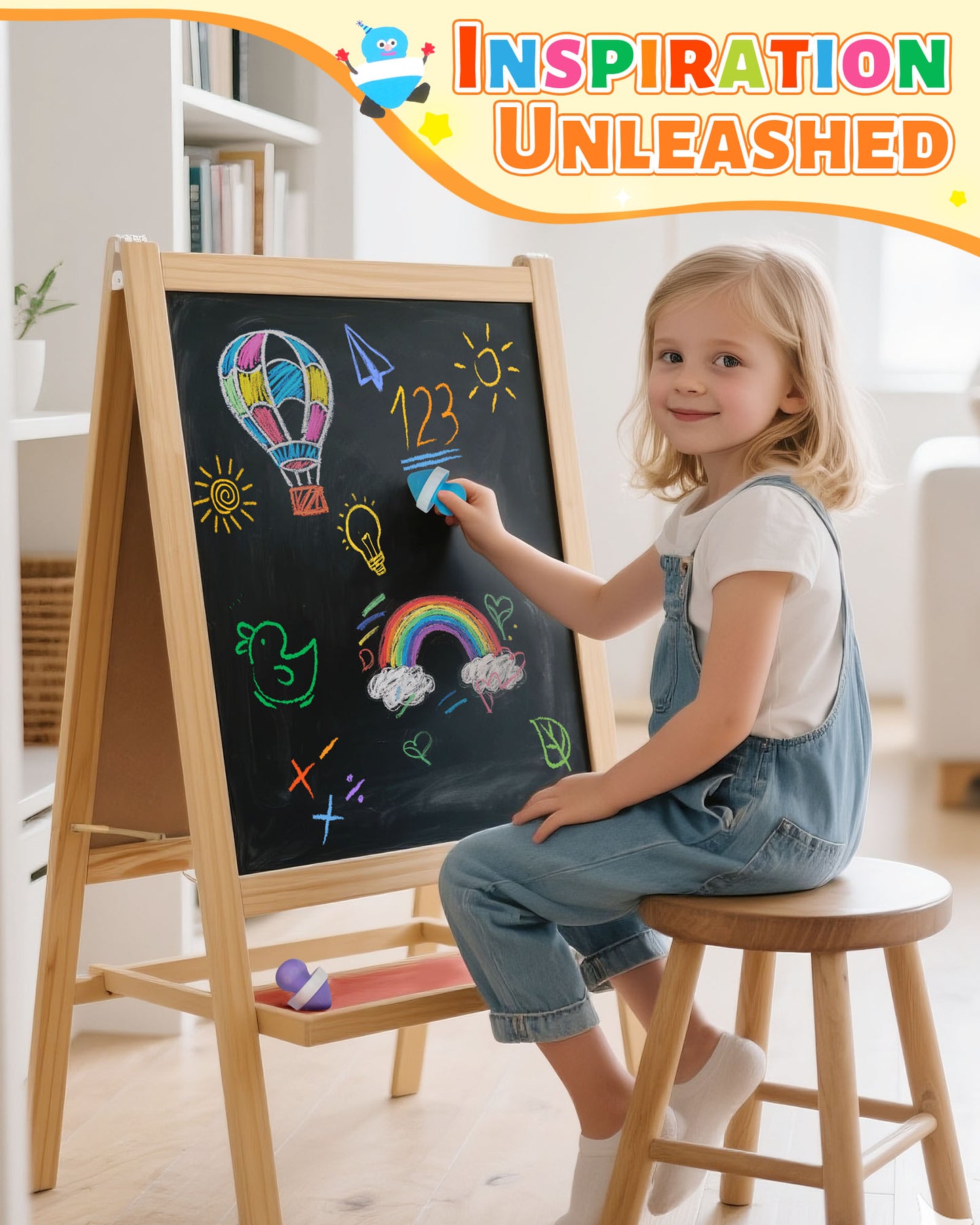 Dustless Mushroom Sidewalk Chalk for Kids Non-Toxic Washable Outdoor Art & Blackboard Drawing Chalk with Holder | Mess-Free Fun Play for Classroom & Home
