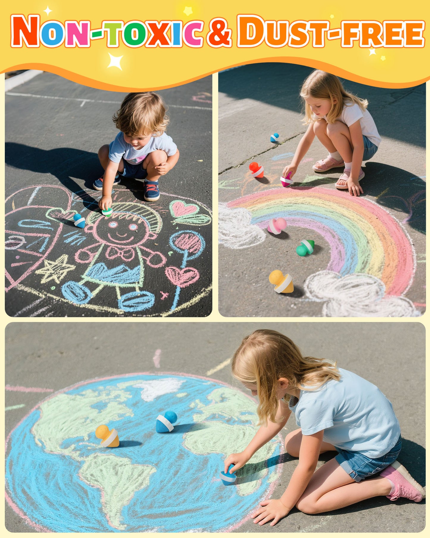 Dustless Mushroom Sidewalk Chalk for Kids Non-Toxic Washable Outdoor Art & Blackboard Drawing Chalk with Holder | Mess-Free Fun Play for Classroom & Home