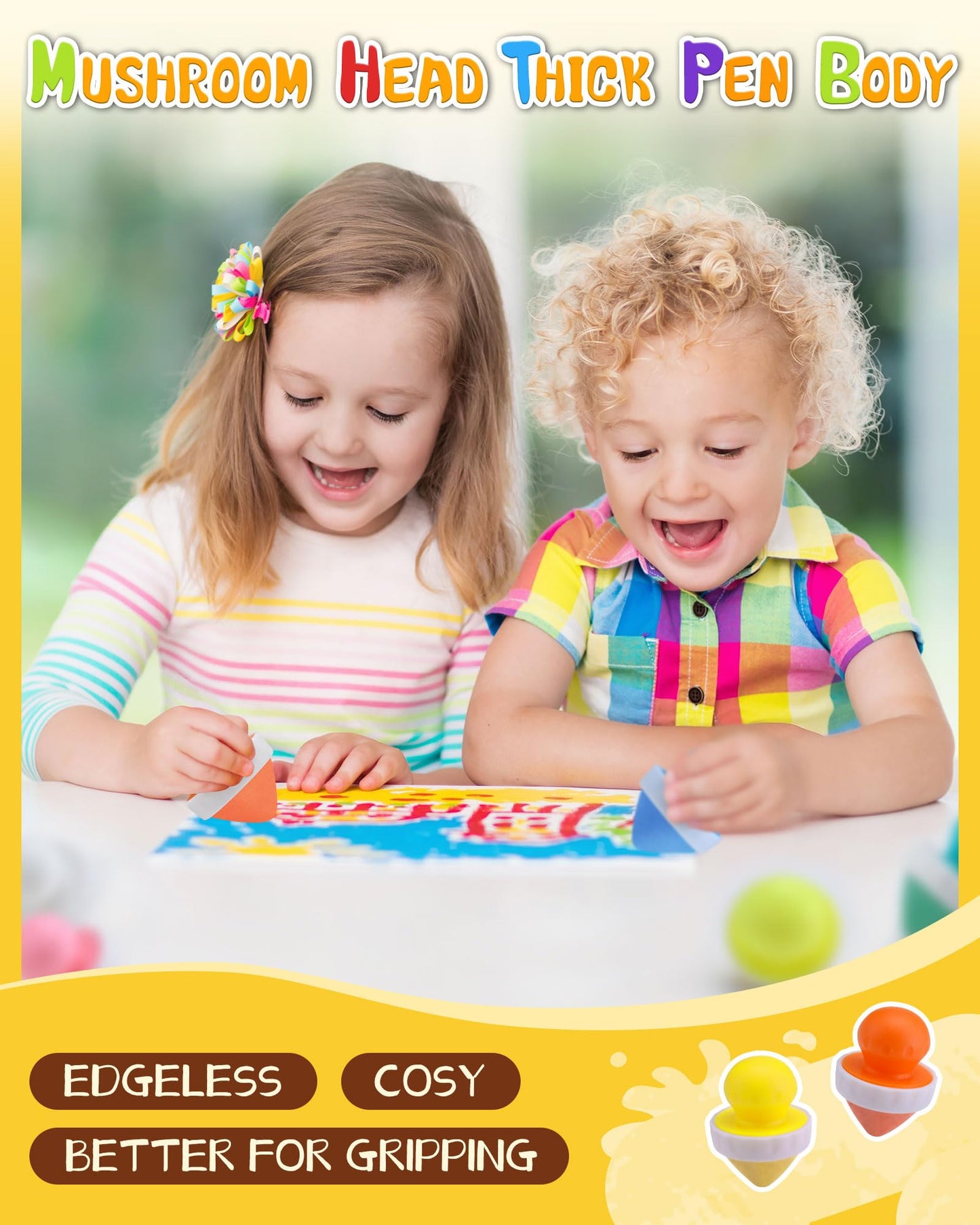 NewFamily Mushroom Dustless Chalk for Kids, Easy Grip Chalk,Non-Toxic Washable Toddlers Chalks Drawing Writing- Refills Available