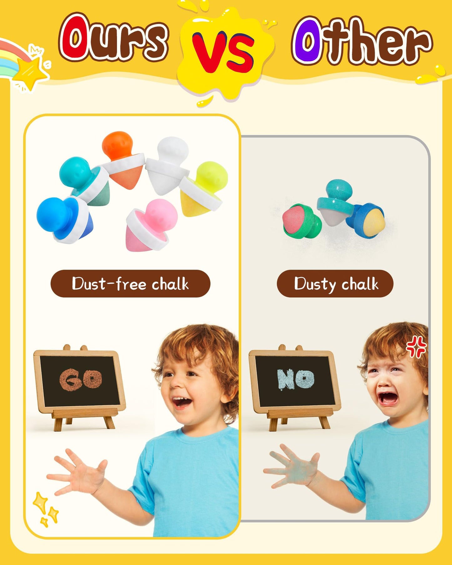 NewFamily Mushroom Dustless Chalk for Kids, Easy Grip Chalk,Non-Toxic Washable Toddlers Chalks Drawing Writing- Refills Available