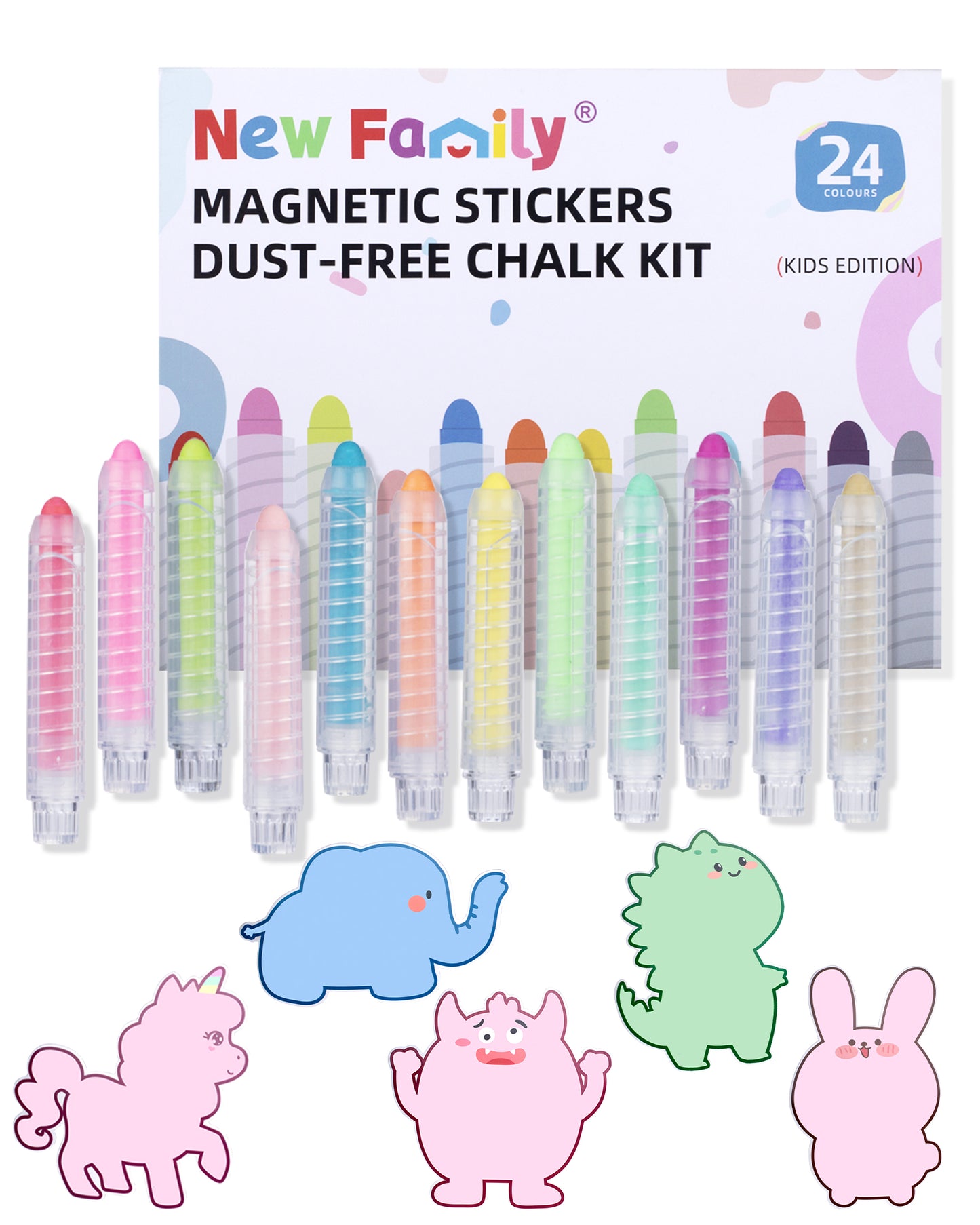 Kids Art Chalk Set - 24 Color Dustless Chalk with Cute Magnetic Drawing Board, Creative Gift for Boys and Girls