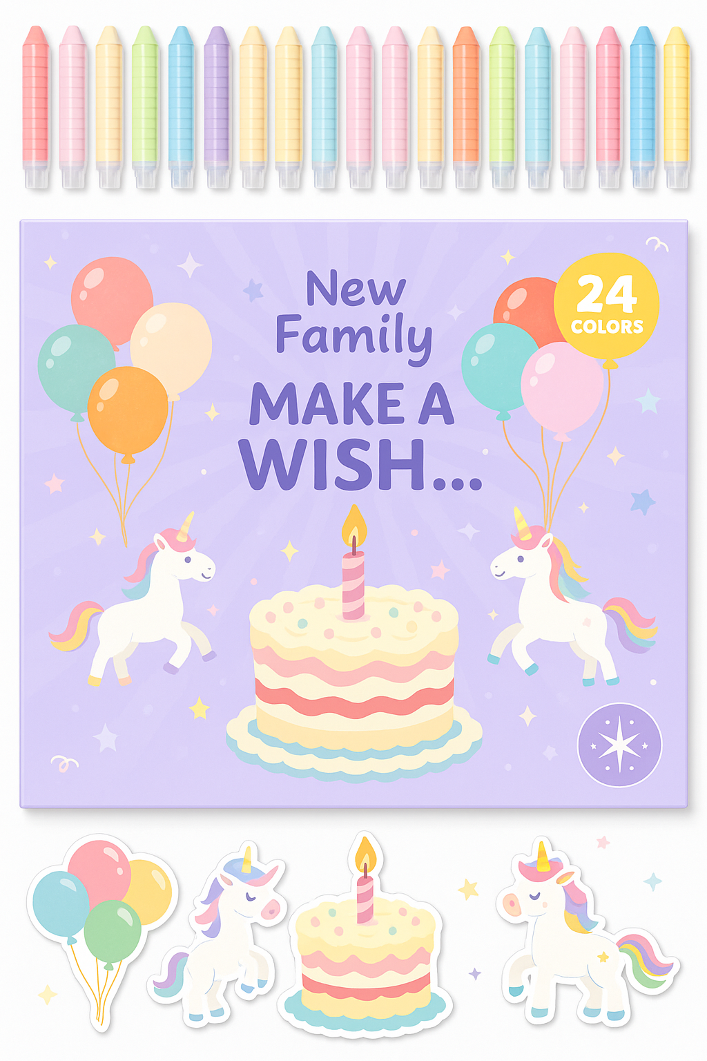 Birthday Party Chalk Set - 10 Colorful Chalks with Party Designs Five Bullet Points: