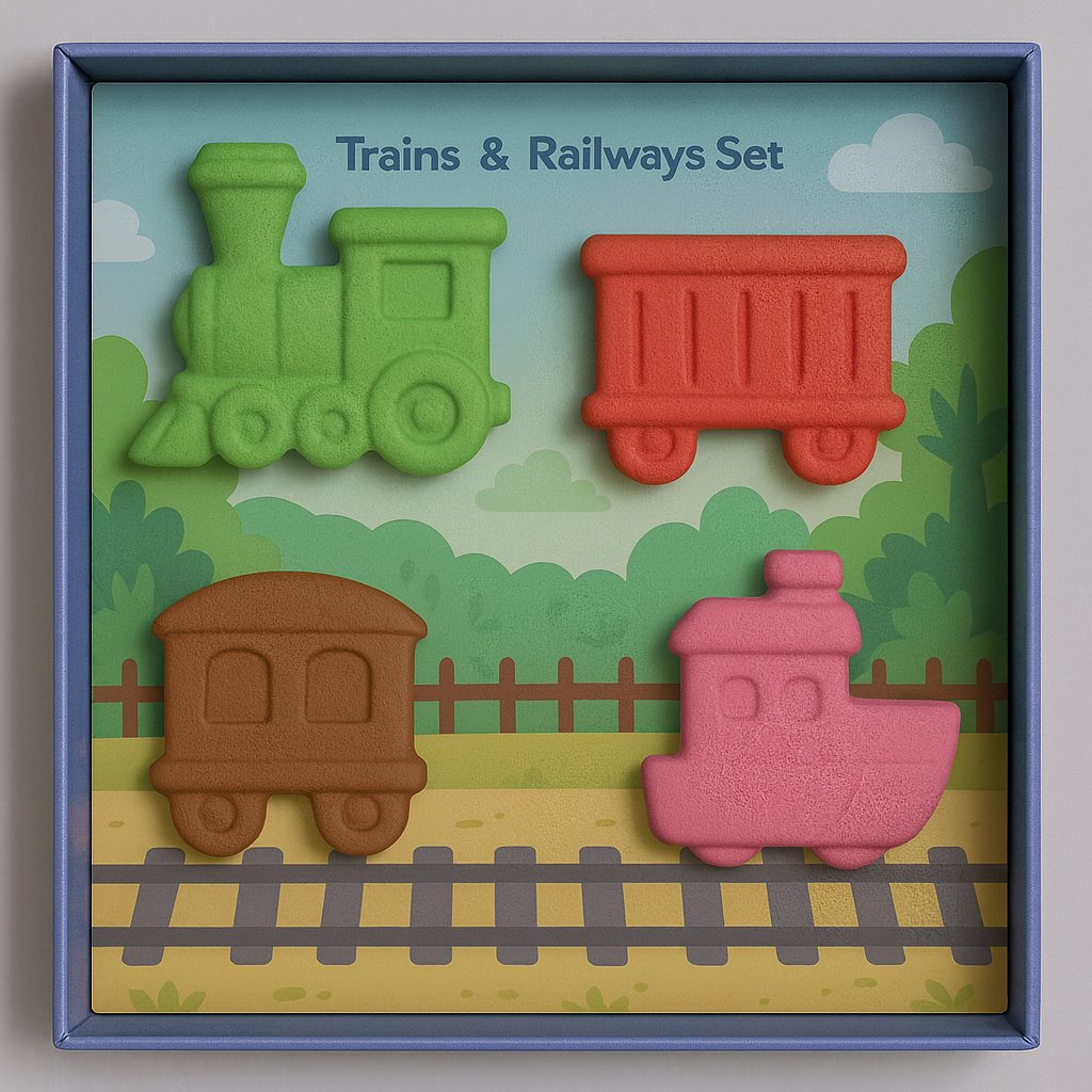 Trains & Railways Crayon Set for Kids – Washable, Non-Toxic Chunky Crayons with Fun Train Shapes, Creative & Educational Coloring Gift