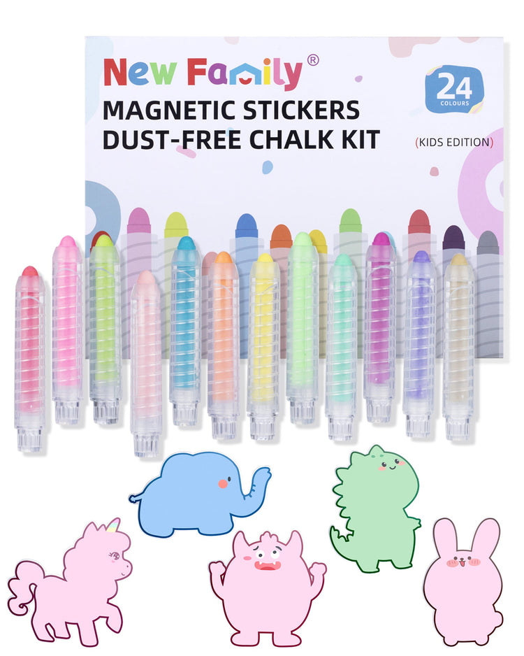 Kids Art Chalk Set - 24 Color Dustless Chalk with Cute Magnetic Drawing Board, Creative Gift for Boys and Girls