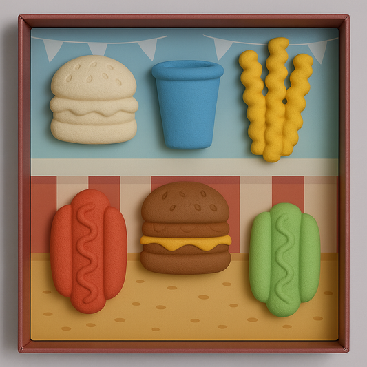 Burgers & Hot Dogs Crayon Set for Kids – Washable, Non-Toxic Chunky Crayons in Fun Fast Food Shapes, Creative & Educational Coloring Gift