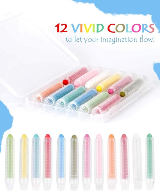 Dustless Chalk for Kids, Colored Sidewalk Chalk With Holder,Non-Toxic Washable Toddlers Chalks Drawing Writing for Outdoor Art Play,Blackboard(12 Pcs)