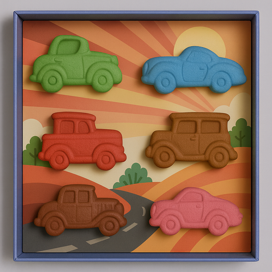 Classic Vintage Cars Crayon Set for Kids – Washable, Non-Toxic Chunky Crayons with Retro Car Shapes, Creative & Educational Coloring Gift