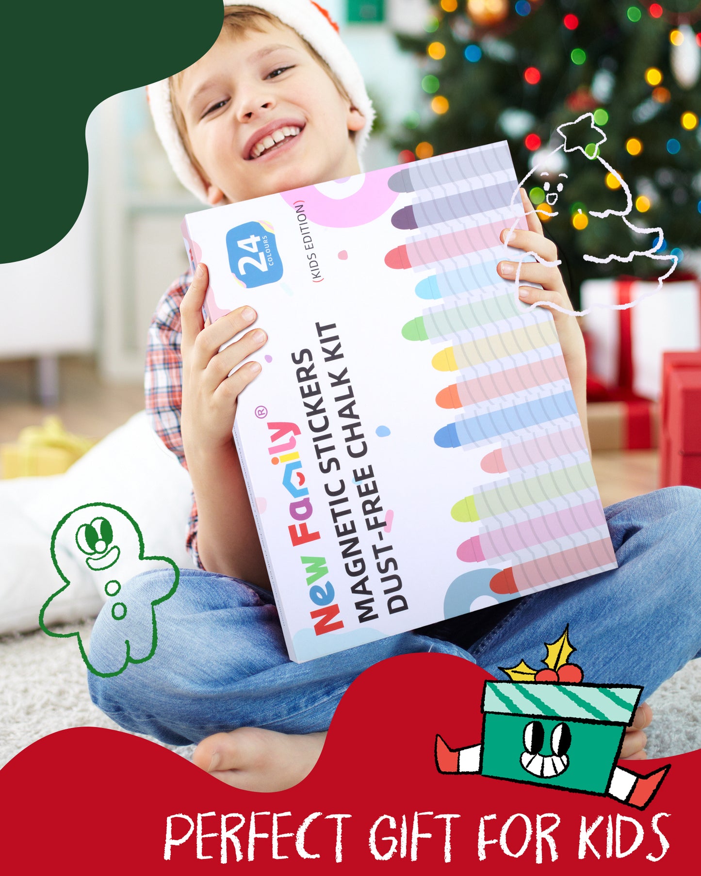 Kids Art Chalk Set - 24 Color Dustless Chalk with Cute Magnetic Drawing Board, Creative Gift for Boys and Girls