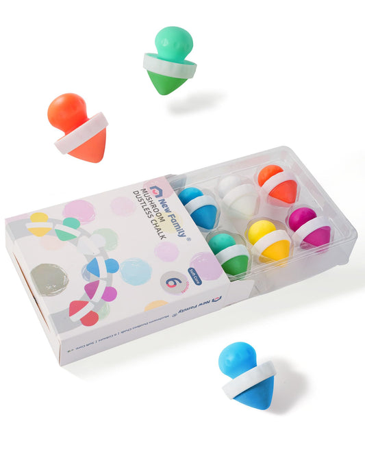 NewFamily Mushroom Dustless Chalk for Kids, Easy Grip Chalk,Non-Toxic Washable Toddlers Chalks Drawing Writing- Refills Available