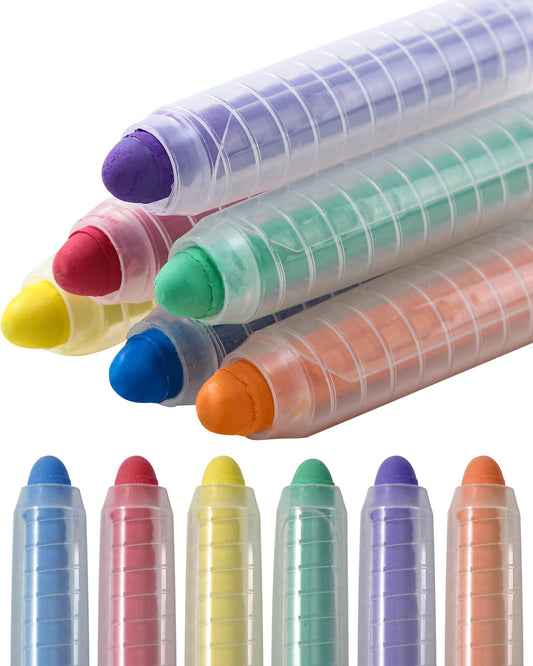 NewFamily Try-It Chalk Set – 6 Dustless Washable Chalks with Holder for Kids, Safe for Sidewalk, Blackboard, Art Play