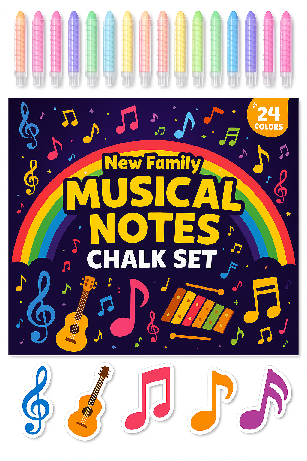 Music Notes Color Chart Musical Notes Chalk Set – Color Your Music World – NewFamily – Safe Art ...
