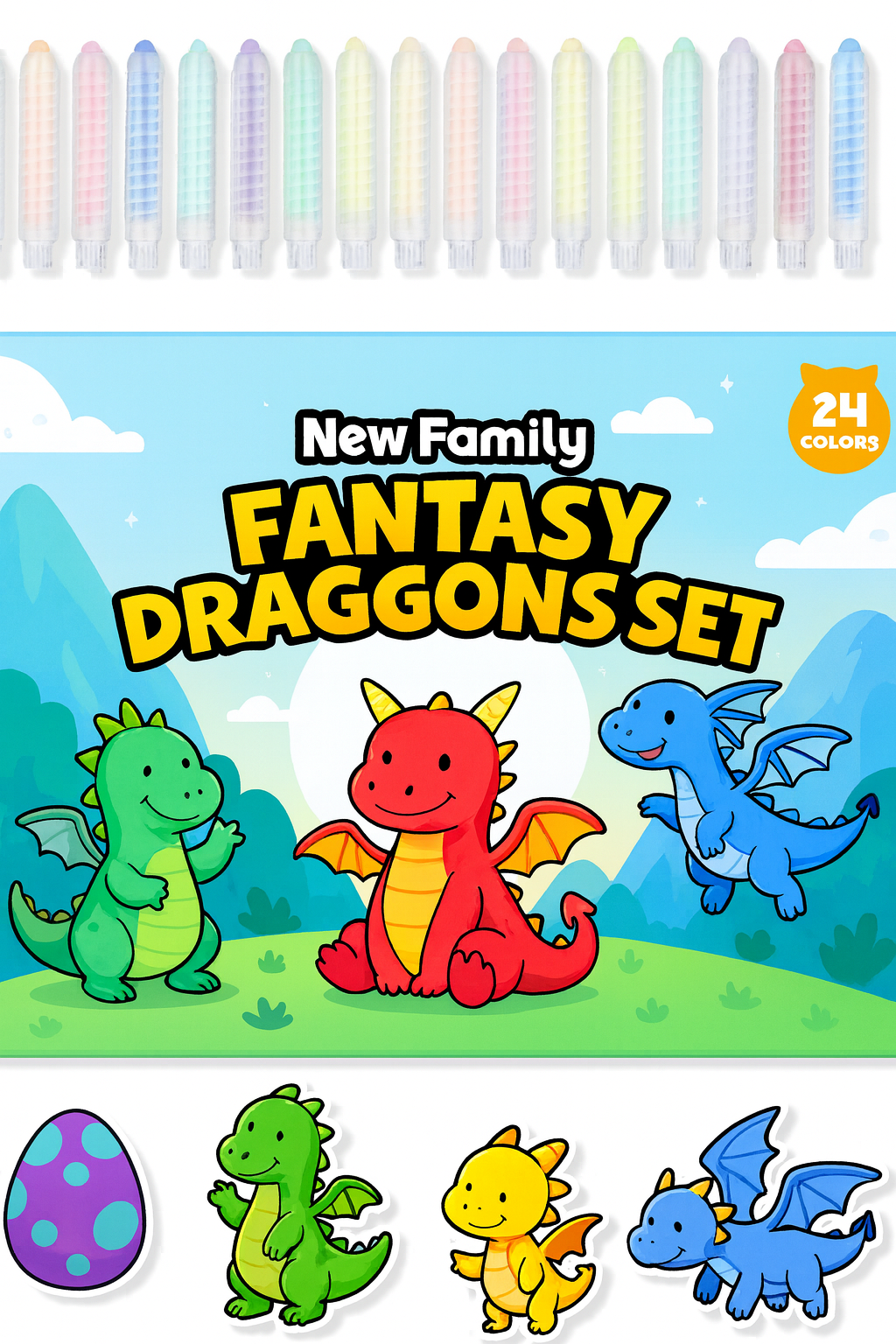 Dinosaurs Chalk Set - 12 Colorful Chalks with Dinosaur Designs for Kids