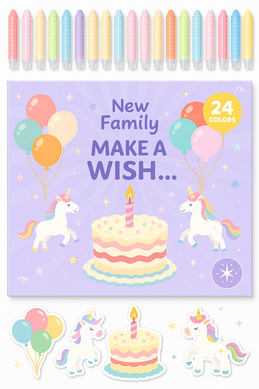 Birthday Party Chalk Set - 10 Colorful Chalks with Party Designs  Five Bullet Points: