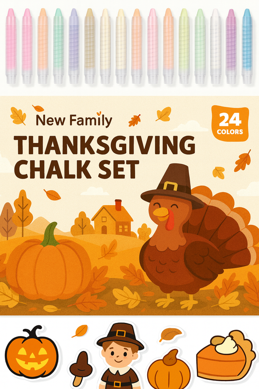 Thanksgiving Family Chalk Set - 8 Colorful Chalks with Thanksgiving Designs