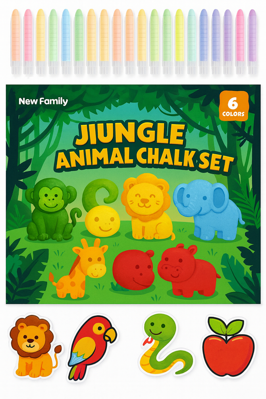 Jungle Animals Chalk Set - 12 Colorful Chalks for Kids with Animal Designs
