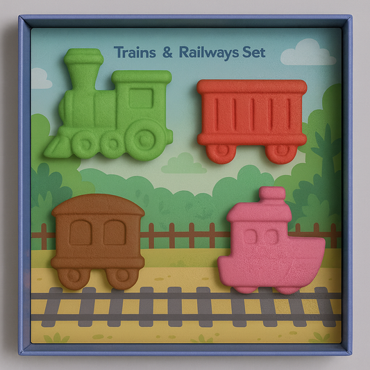 Trains & Railways Crayon Set for Kids – Washable, Non-Toxic Chunky Crayons with Fun Train Shapes, Creative & Educational Coloring Gift