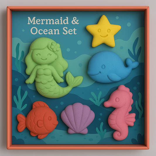 Mermaid Ocean Crayon Set for Kids – Washable, Non-Toxic Chunky Crayons in Fun Mermaid & Ocean Creature Shapes, Creative & Imaginative Coloring Gift