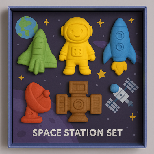 Space Station Adventure Crayon Set for Kids – Washable, Non-Toxic Chunky Crayons with Fun Space Station & Astronaut Shapes, Creative & Educational Coloring Gift