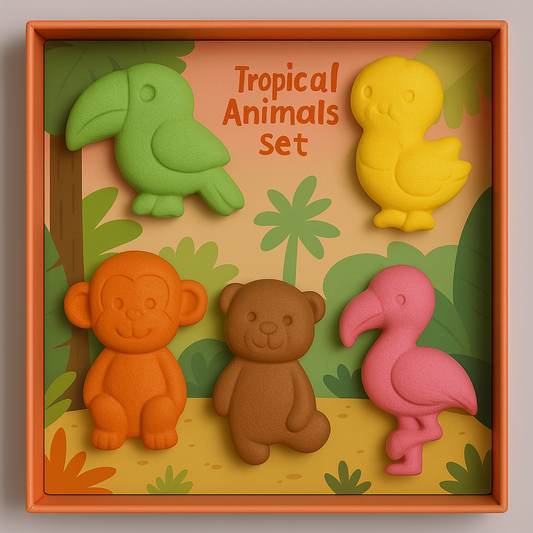Tropical Animals Crayon Set for Kids – Washable, Non-Toxic Chunky Crayons with Fun Rainforest Animal Shapes, Creative & Educational Coloring Gift